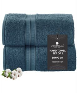 Donetella Premium 100 % Combed Cotton 2-Pcs Hand Towel Set (50 X 90 CM) 600 GSM Super Soft Hand Towel, Highly Absorbent, Quick Dry,Best Towel for Bathroom, Spa And Hotel