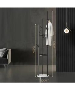 RATSAW Clothes Hanger and Rack with a Modern and Elegant Design Coat Racks Freestanding Coat Hanger Stand Hall Tree Coat Rack for Hanging Hats ScarvesBags Modern Coat Rack with Double Shelves Corner Coat Rack, 9 Hooks - Black Colour