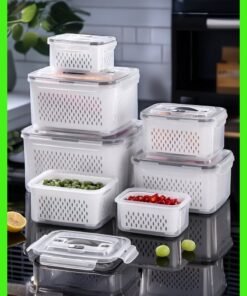 YAH Creation 6PCS/Set - 24 Piece - YAH Smart Kitchen Storage Boxes - Airtight, Microwave & Freezer Safe | Fridge & Pantry Organizers | Durable Containers with 6 Draining Baskets & Dividers | For Kitchen, Food & Vegetables.