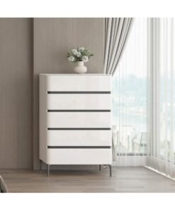 DANUBE HOME Santelmo 5 Drawer Chest Multifunctional Storage Organiser|Space Saving Drawer Chest Modern Design Furniture For Bedroom Living Room L80xW45xH117cm-Light Beige