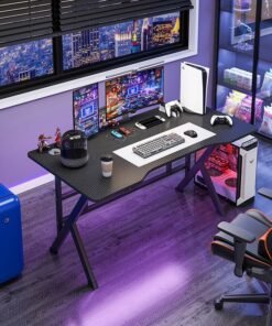 Harlan Gaming Table,Small Gaming Desk,Ergonomic PC Computer Desk,Computer Table with Carbon Fibre Surface, Kids Desk,Writing Study Desk or Home Office Desks,Ideal for Students and Gamers