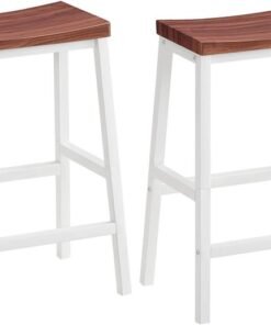 HOOBRO Bar Stools, Set of 2 Bar Chairs, 23.6 Inch Saddle Stools, Kitchen Counter Seat with Footrests, Industrial Barstools for Dining Room, Kitchen, Counter, Bar, Walnut and White HW02MD01