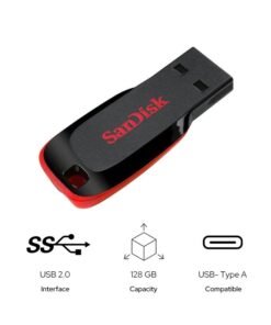 sandisk 128 GB Cruzer Blade USB 2.0 Flash Drive - Read Speed 150 MBps Write Speed 110 MBps Transfer  speed of up to 480Mbps SDCZ50-128G-B35