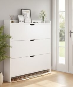 KLNAMAEAAN Three Tier Shoe Rack Organizer Storage Foldable Closet with Doors for Living Room