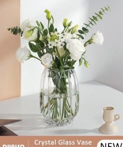DUNISO Crystal Glass Vase, Big Base Glass Bouquet Vase, Hydroponic Glass Transparent Vase Small Glass Vases for Wedding Decoration, Home Table Floral Decoration, Table Centerpieces
