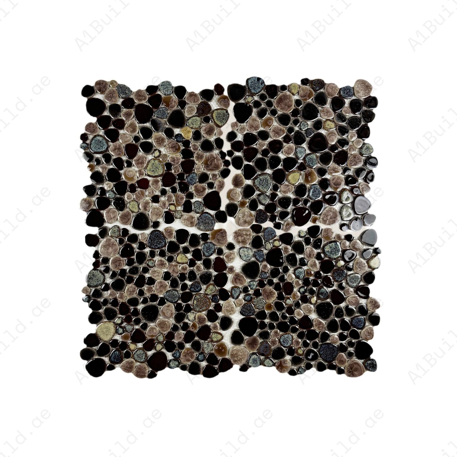 Positano Sky Series Light Brown & Chocolate Brown & Coffee Brown Mixed Round Ice Crack Porcelain Mosaic