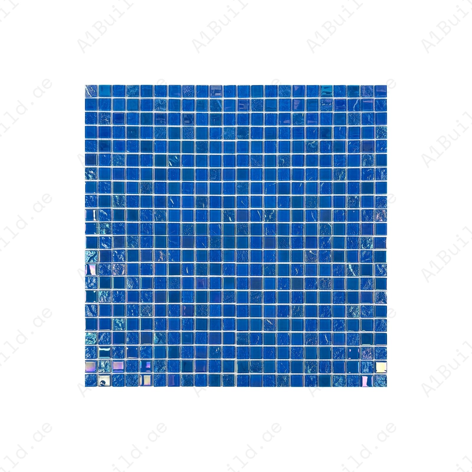 Crystal Cascade Collection French Blue & Oriental Blue Iridescent Mixed Wave Pattern Crystal Glass Mosaic