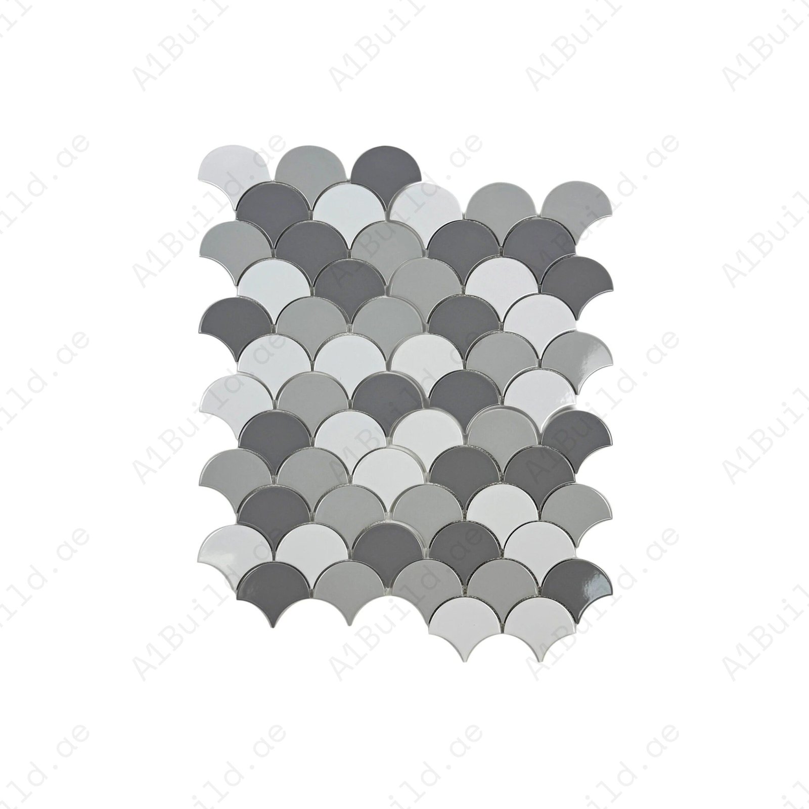 Verona Grace Series White & Light Grey & Dark Grey Mixed Fan Shape Porcelain Mosaic