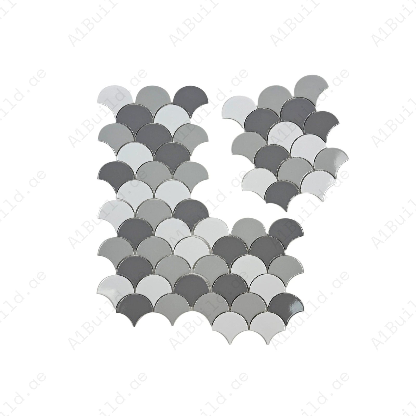 Verona Grace Series White & Light Grey & Dark Grey Mixed Fan Shape Porcelain Mosaic - Image 2
