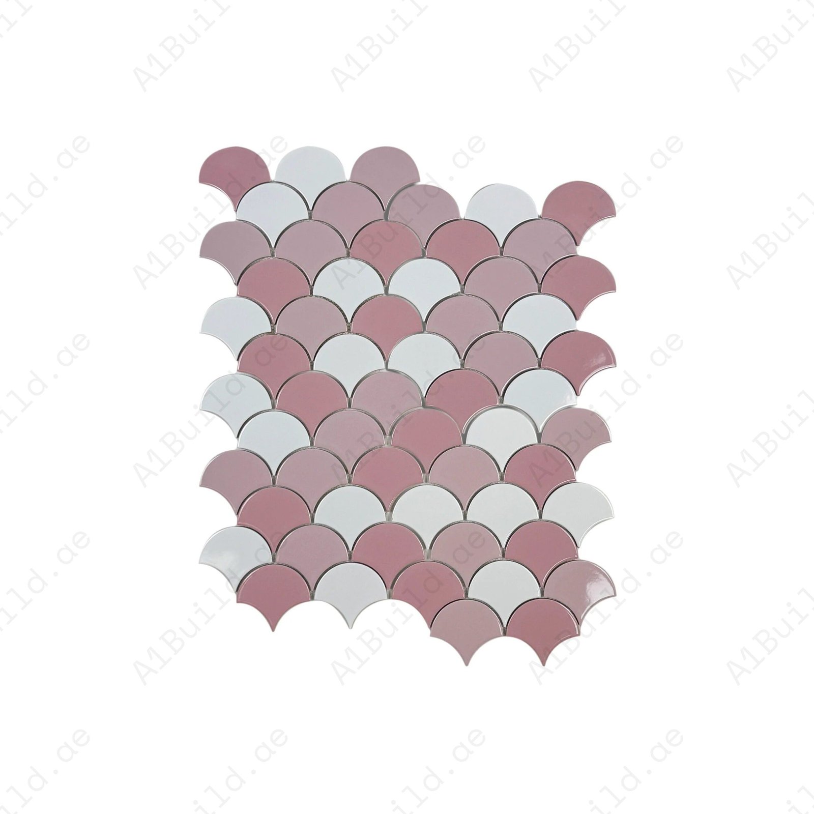 Verona Grace Series White & Light Pink & French Pink Mixed Fan Shape Porcelain Mosaic
