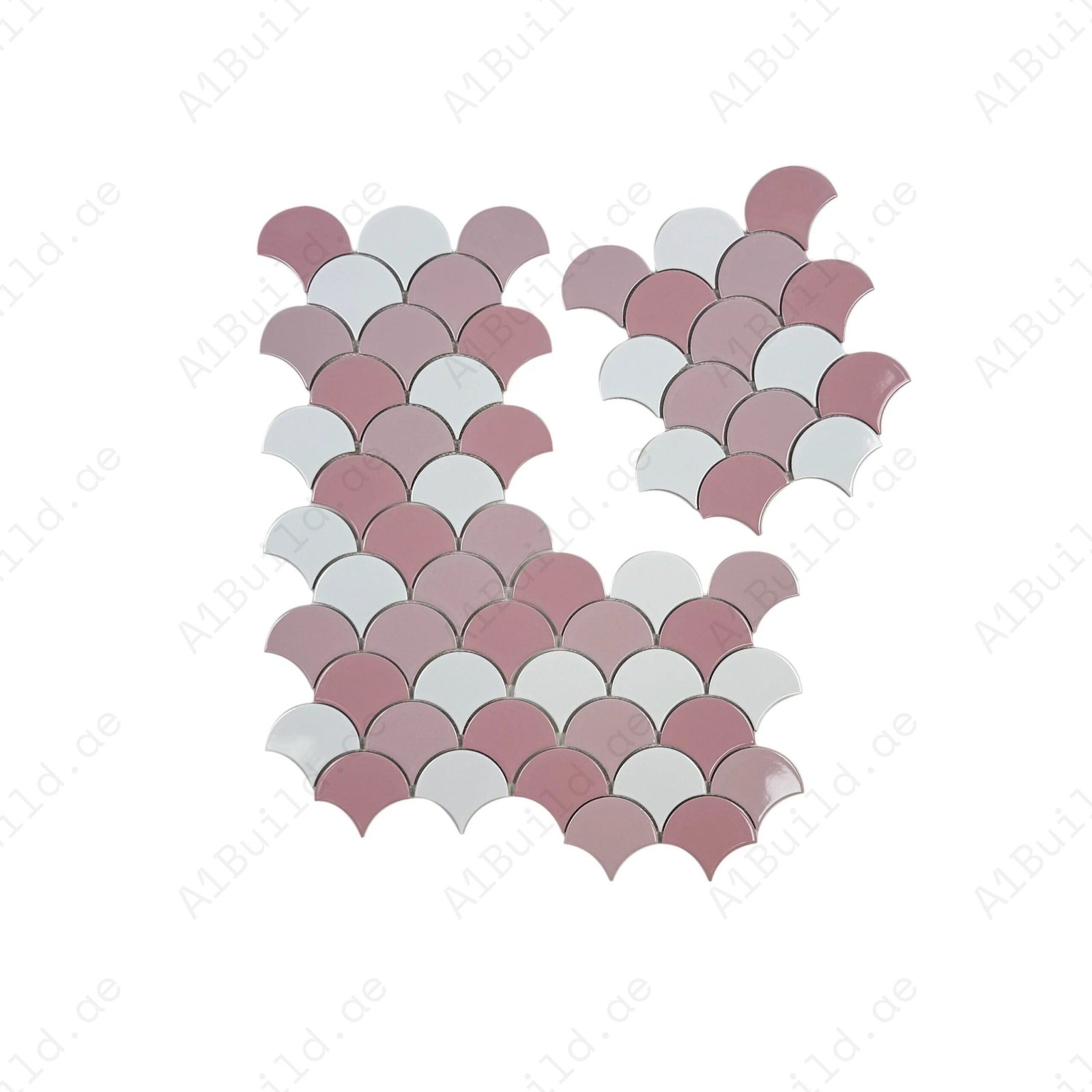 Verona Grace Series White & Light Pink & French Pink Mixed Fan Shape Porcelain Mosaic - Image 2