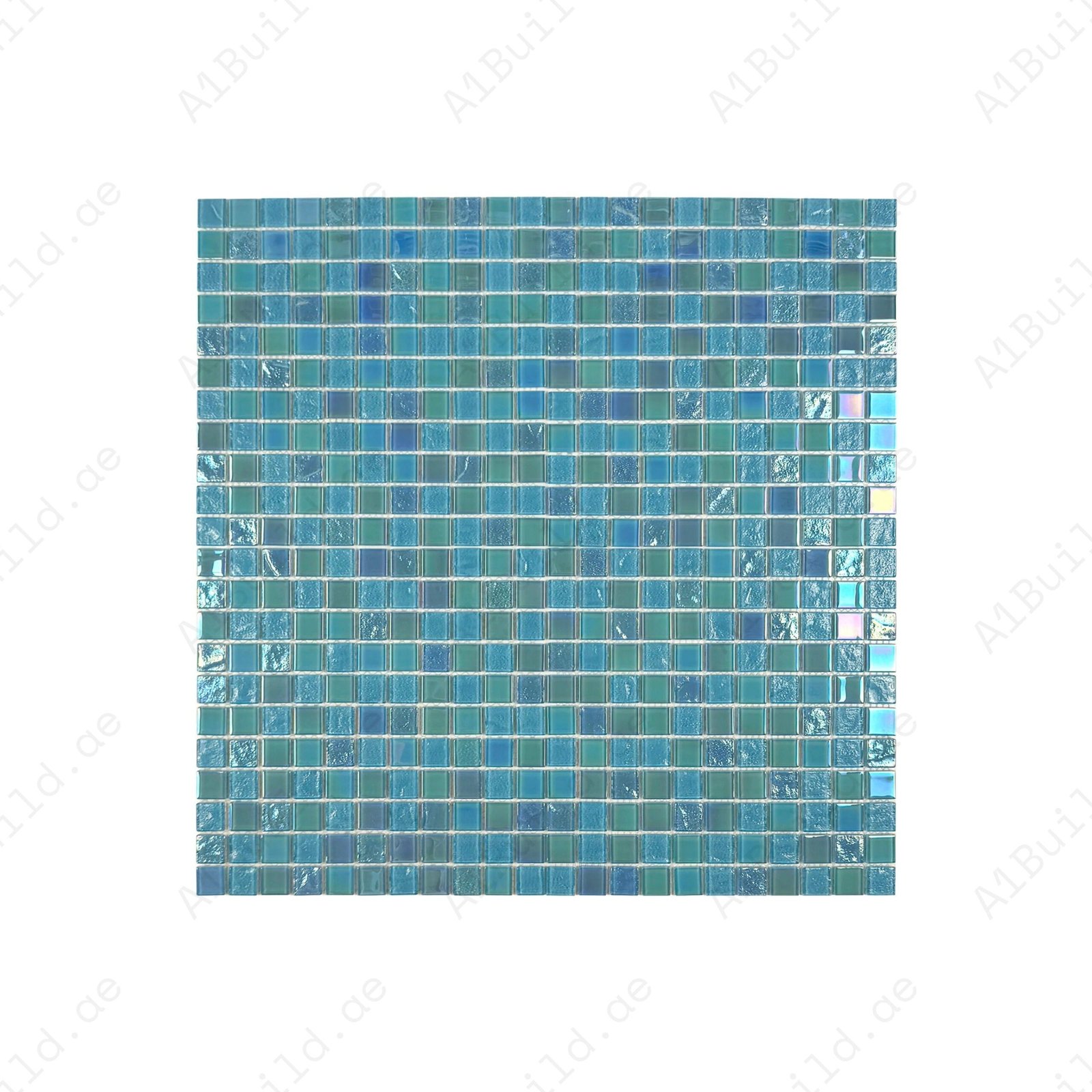 Crystal Cascade Collection Sky Blue & Nile Blue Iridescent Mixed Wave Pattern Crystal Glass Mosaic