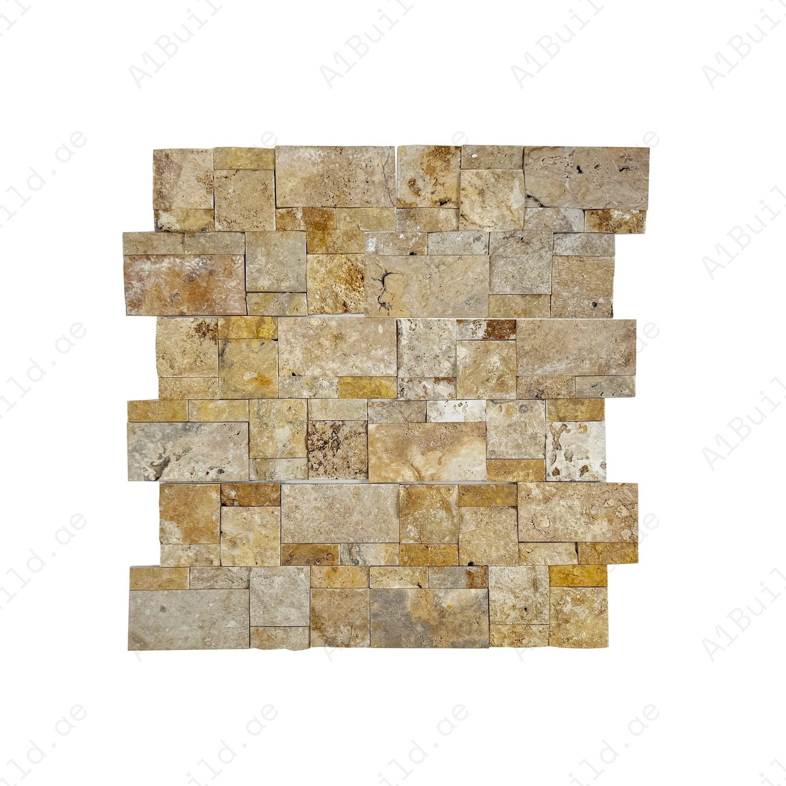 Marrakech Splendor Series Golden Yellow Split Surface Interlocking Rectangular Pattern Travertine Mosaic
