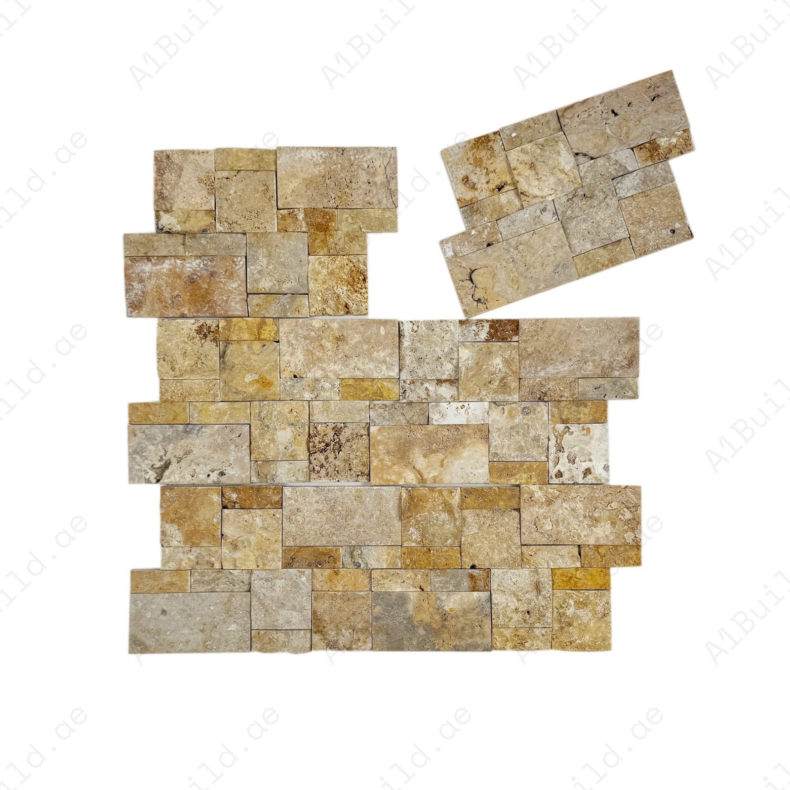 Marrakech Splendor Series Golden Yellow Split Surface Interlocking Rectangular Pattern Travertine Mosaic - Image 2
