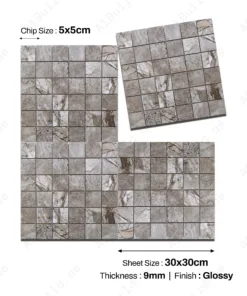 Alternative view of Mocha Grey Polish Mosaic Tiles – 30x30 cm Sheet | Glossy Finish