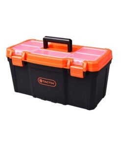 Tactix 19.5 Inches Plastic Tool Box With Lift Out Carry Tray, Lid Compartments, Durable, For Craft Storage, Household, Dimensions: 50W X 26D X 24H Cm, Black/Orange-320100