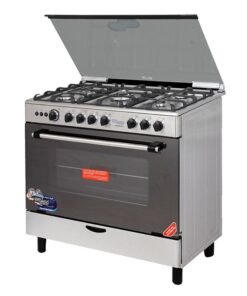 SUPER GENERAL 5 Burner Gas Cooker 90 x 60 Cm, Gas Oven With Thermostat, Rotisserie, Full Safety, Auto Ignition SGC 901 FS SS Silver