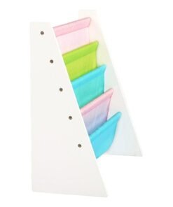 Homesmiths 5 Shelf Book Rack Wood Melamine (White) With 5 Pastel Color Fabric | Natural Wood | Primary Kids Book Rack Storage Bookshelf D30cm x W65cm x H65cm White