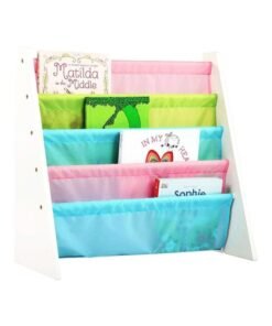 Alternative view of Homesmiths 5 Shelf Book Rack Wood Melamine (White) With 5 Pastel Color Fabric | Natural Wood | Primary Kids Book Rack Storage Bookshelf D30cm x W65cm x H65cm White