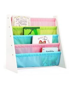 Homesmiths 5 Shelf Book Rack Wood Melamine (White) With 5 Pastel Color Fabric | Natural Wood | Primary Kids Book Rack Storage Bookshelf D30cm x W65cm x H65cm White - Image 3