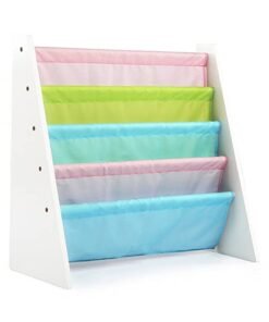 Homesmiths 5 Shelf Book Rack Wood Melamine (White) With 5 Pastel Color Fabric | Natural Wood | Primary Kids Book Rack Storage Bookshelf D30cm x W65cm x H65cm White - Image 4
