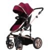 TEKNUM 3 In 1 Pram Stroller Sleeping Bassinet Extra Wide Seat Wide Canopy - Wine