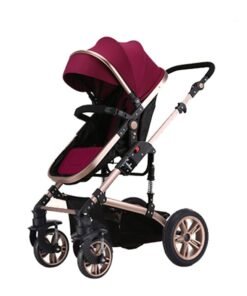 TEKNUM 3 In 1 Pram Stroller Sleeping Bassinet Extra Wide Seat Wide Canopy - Wine