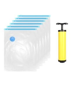 Beauenty 7-Piece Vacuum Storage Bag With Suction Pump Set Clear/Blue/Yellow 70x100cm
