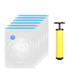 6-Piece Vacuum Storage Bag With Suction Pump Clear/Blue/Yellow 70x100cm