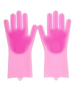 Silicone Dishwashing Gloves With Scrubber Pink 35.7x16.5x2cm