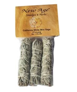 New Age Smudges & Herbs Newage Smudges And Herbs Mcws3 California Mini Sage Wands, 4 Inch, Pack Of 3, White