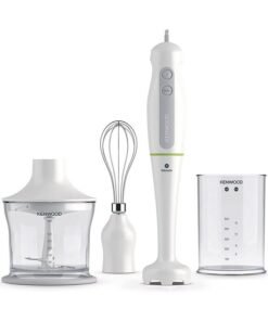 KENWOOD Hand Blender, 0.5L Chopper, 0.5L Beaker, Turbo Function, Whisk, Triblade Technology, HDP104WG White/Clear