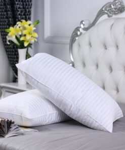 REGAL IN HOUSE Set of 2-Pieces of Hotel Pillows, for Back, Neck, and Shoulder Support Soft Fluffy Stripe Hotel Pillows Microfiber White 75x50cm