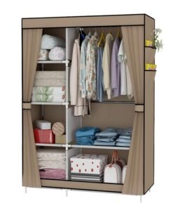 Roman Gifts Portable Fabric Canvas Wardrobe With Storage Cupboard Organiser Beige