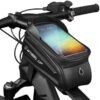 wheel up Waterproof Pouch Bike Bag Bicycle Bag Front Handlebar Frame, Touch Screen Mobile Phone Mount Holder Basket with Storage up to 7"