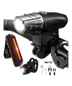 Rock Pow Bike Lights, USB Rechargeable Bike Lights Set, Cycle Lights with 4 Modes, IP65 Waterproof Bicycle Lights, 1 Headlight and 2 Taillights, Easy to Fit 11.2 x 8 x 5.8cm 11.2 x 8 x 5.8cm