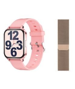 2-Piece Bluetooth Smartwatch With Replacement Strap Set Pink/Rose Gold
