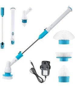 Electric Spin Scrubber Brush With Extension Handle And 3 Replaceable UK Plug Blue/Black/White