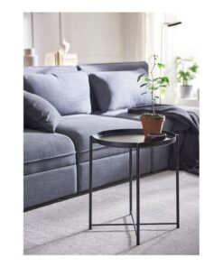 Eworld Round Coffee Serving Tray Table Black - Image 2