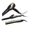 GEEPAS 3 In 1 Hair Styling Set 2200W - 2 Speed And 3 Heat Setting Curler, Ceramic Coating Plates Straightener With 25mm Hair Curler, Ideal Gift For Women Black/Gold 1200grams