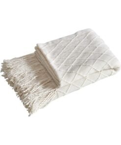 EzzySo Tassel Design Soft Blanket Keep Warm Cotton White 127 x 172cm