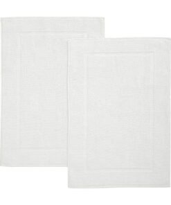 Bliss Casa Pack Of 2 1000 GSM Genuine Ring Spun Cotton Highly Absorbent Cotton Banded Washable Bathroom Floor Towel Bath Mat Set White 50x80cm