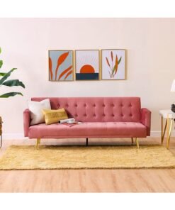 DANUBE HOME Claude 3 Seat Fabric Sleeping Sofabed Metal Leg Three Seater Convertible Sofa Cum Bed Rose 191x81x75.5cm