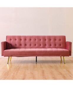DANUBE HOME Claude 3 Seat Fabric Sleeping Sofabed Metal Leg Three Seater Convertible Sofa Cum Bed Rose 191x81x75.5cm