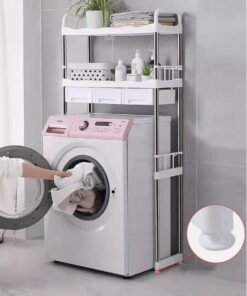 ALMUFARREJ Washing Machine Rack Storage With Drawer White/Silver 69x26x144cm