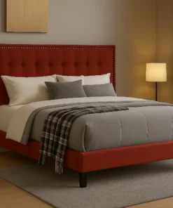 Nailhead Velvet Panel Bed