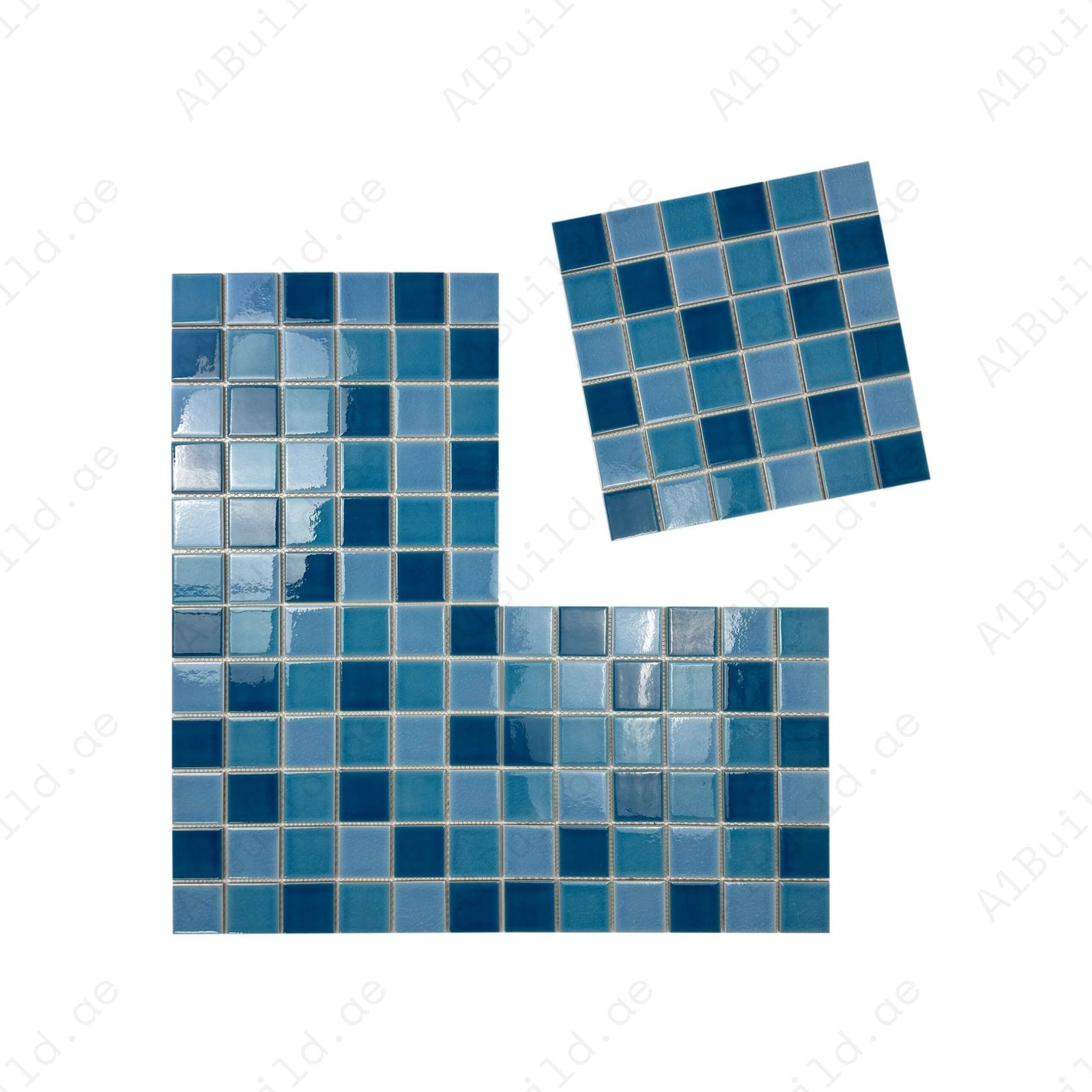 Oceanic Opal Series Cerulean Blue & Cyan Blue & Navy Blue Mixed Crackle Porcelain Mosaic - Image 2