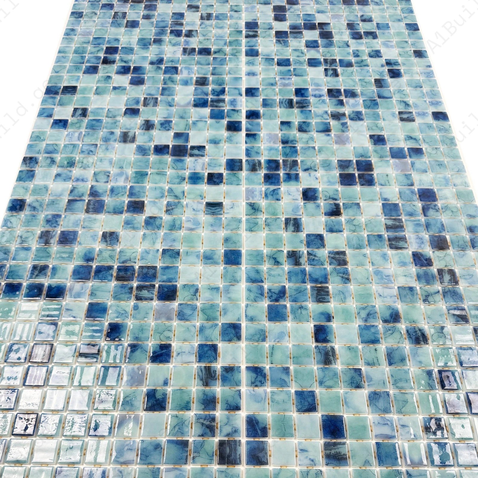 Spanish Mosaic Series Tiffany Blue & Sapphire Blue Mixed Recycled Glass Mosaic - Image 2