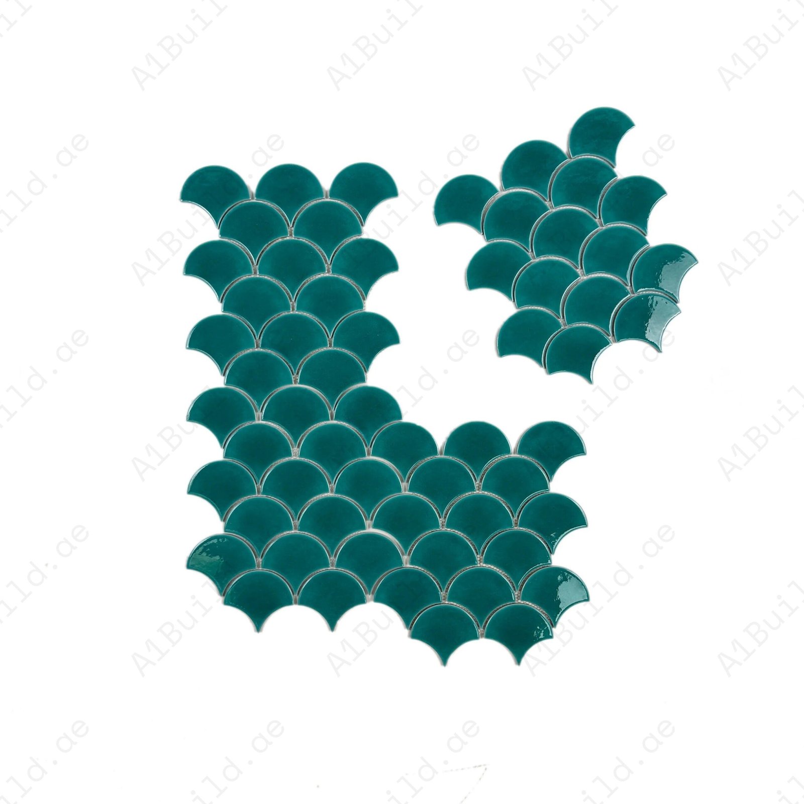 Verona Grace Series Tiffany Blue Fan Shape Porcelain Mosaic - Image 2
