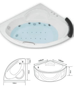 Alternative view of Superior model acrylic jacuzzi bathtub – dimensions: 145x145cm, 6mm thickness, with whirlpool and 10 jets